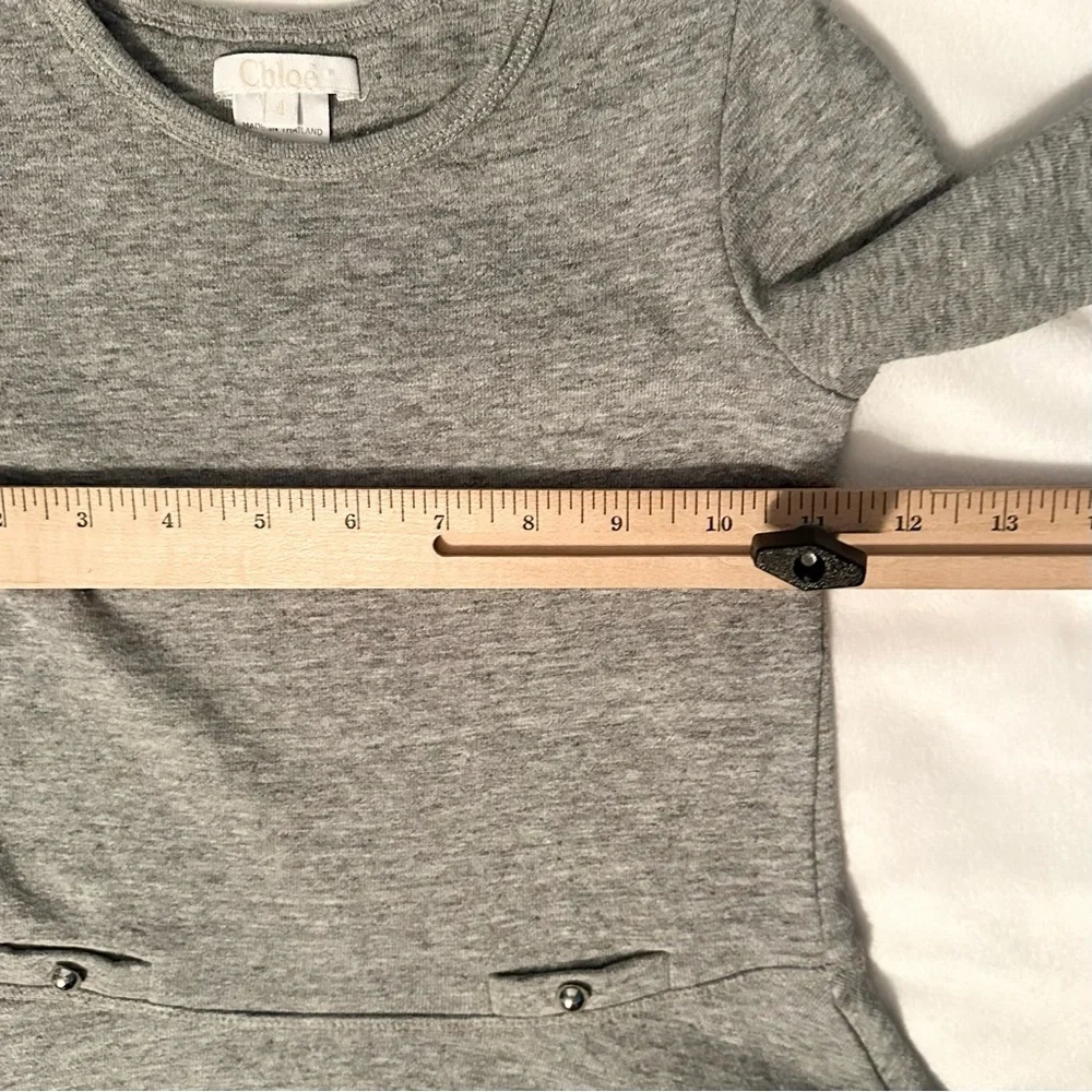 CHLOE Heather Gray Long Sleeve Flared Hem Sweater Dress Silver Buttons Girls 4